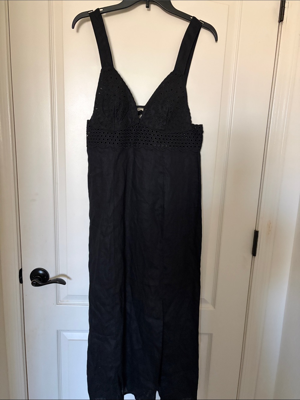 H&M Linen Black Eyelet Maxi Dress with Straps and slit infront